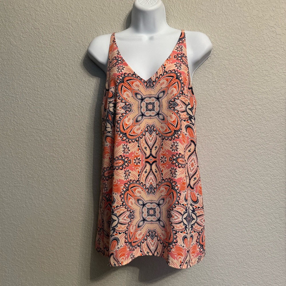 Cremieux Women’s Tank Top with Kaleidoscope Design Pink Peach Orange & Blue XS